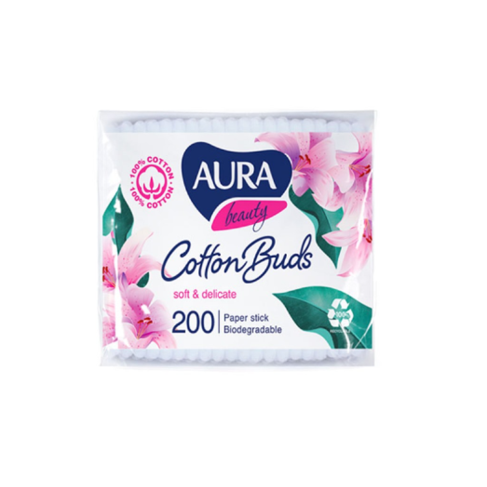 Aura Beauty coton-tiges à tige en papier, sachet de 200 pièces