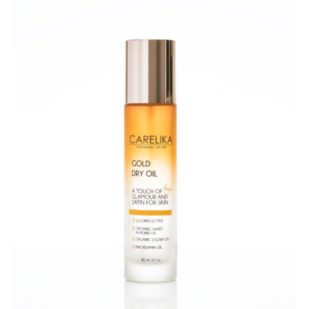 CARELIKA Gold Dry Oil — Huile sèche pour cheveux et corps, adoucissante et nourrissante, 80 ml (CPGDO080)