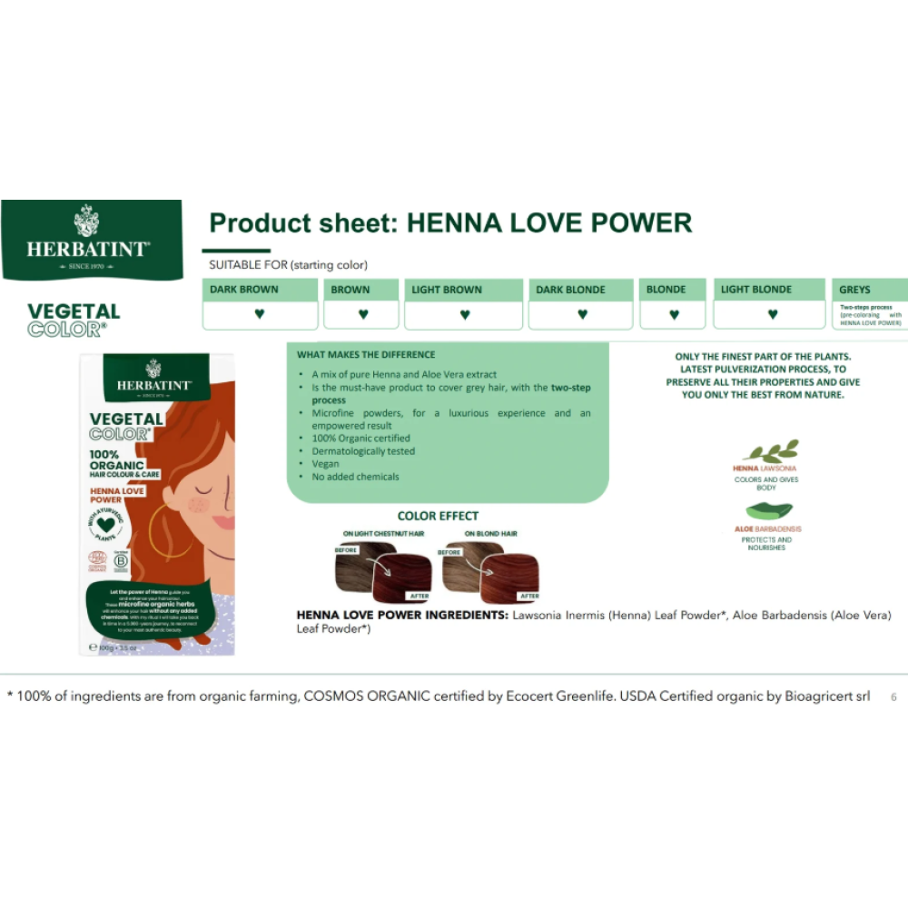 HERBATINT Vegetal Color – Coloration capillaire biologique (Henna Love Power/Ruda) (Herb-henna-love)