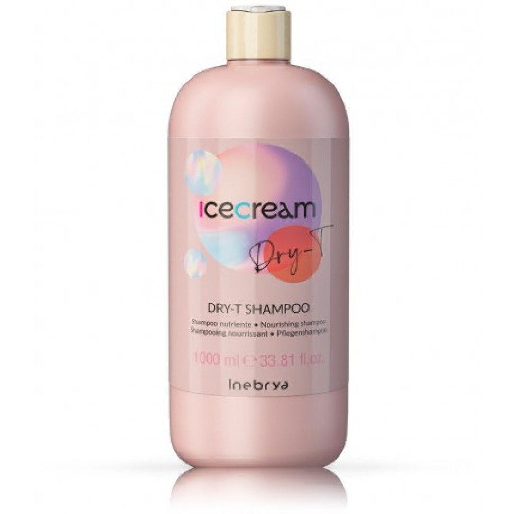 Inebrya Ice Cream Dry-T Shampoo — Shampooing nourrissant pour cheveux secs, sujets aux frisottis et chimiquement traités, 1000 ml