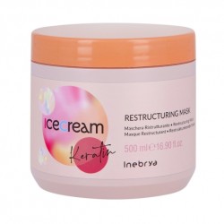 Inebrya Ice Cream Keratin Restructuring Mask - Masque réparateur et fortifiant pour cheveux à la kératine, 500 ml