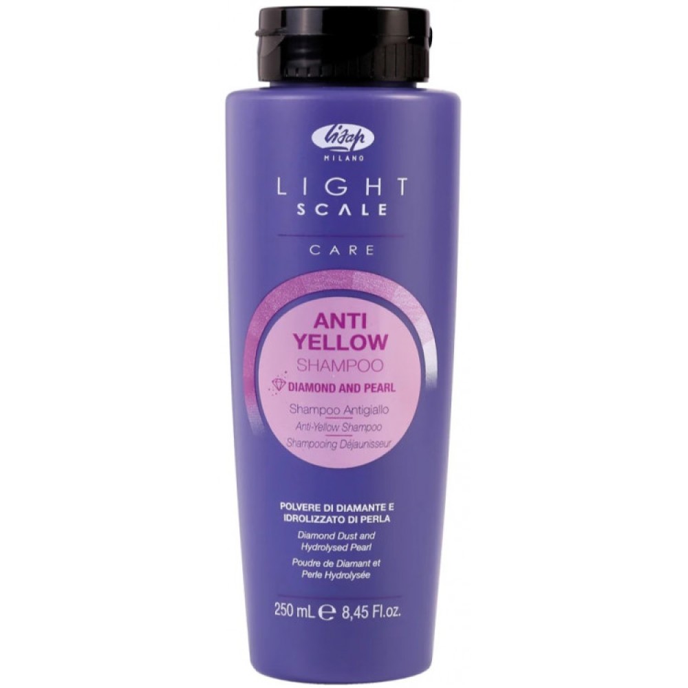 Lisap Milano Shampoing Light Scale anti-jaune pour cheveux blonds, décolorés ou naturellement gris, 250 ml (100940)