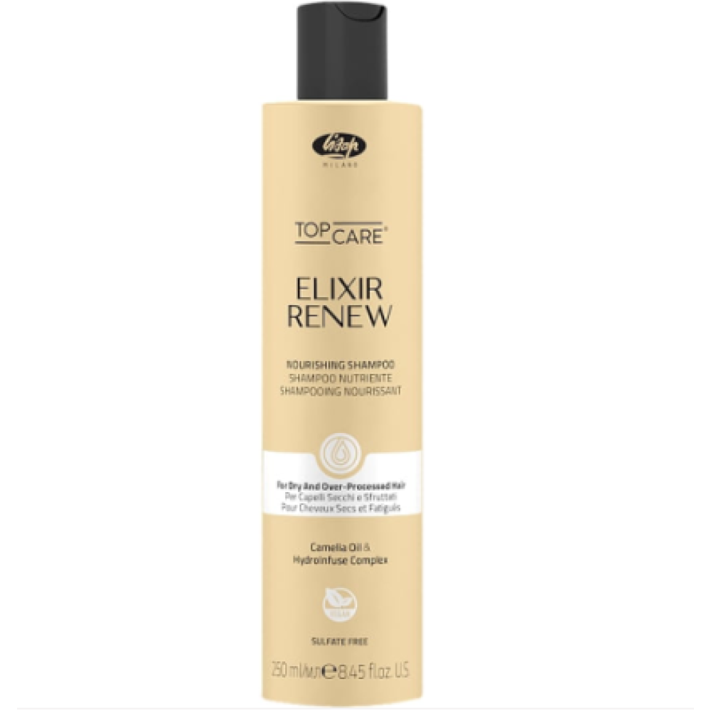 Lisap Milano Top Care ELIXIR Renew Shampoo — Shampoing régénérant pour cheveux traités chimiquement et abîmés, 250 ml (101690)