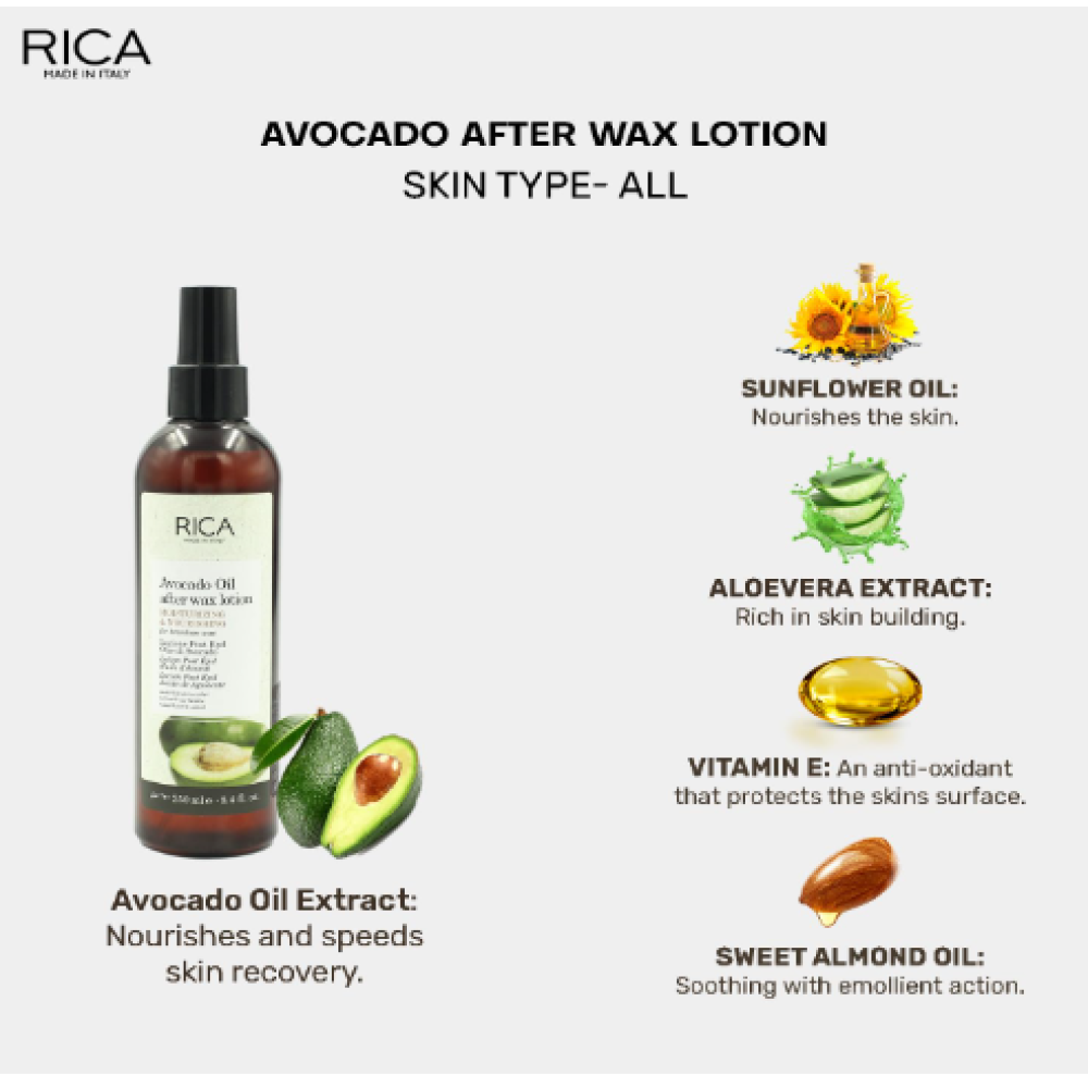 Lotion après-épilation à l'huile d'avocat RICA, 250 ml (ERICA42)