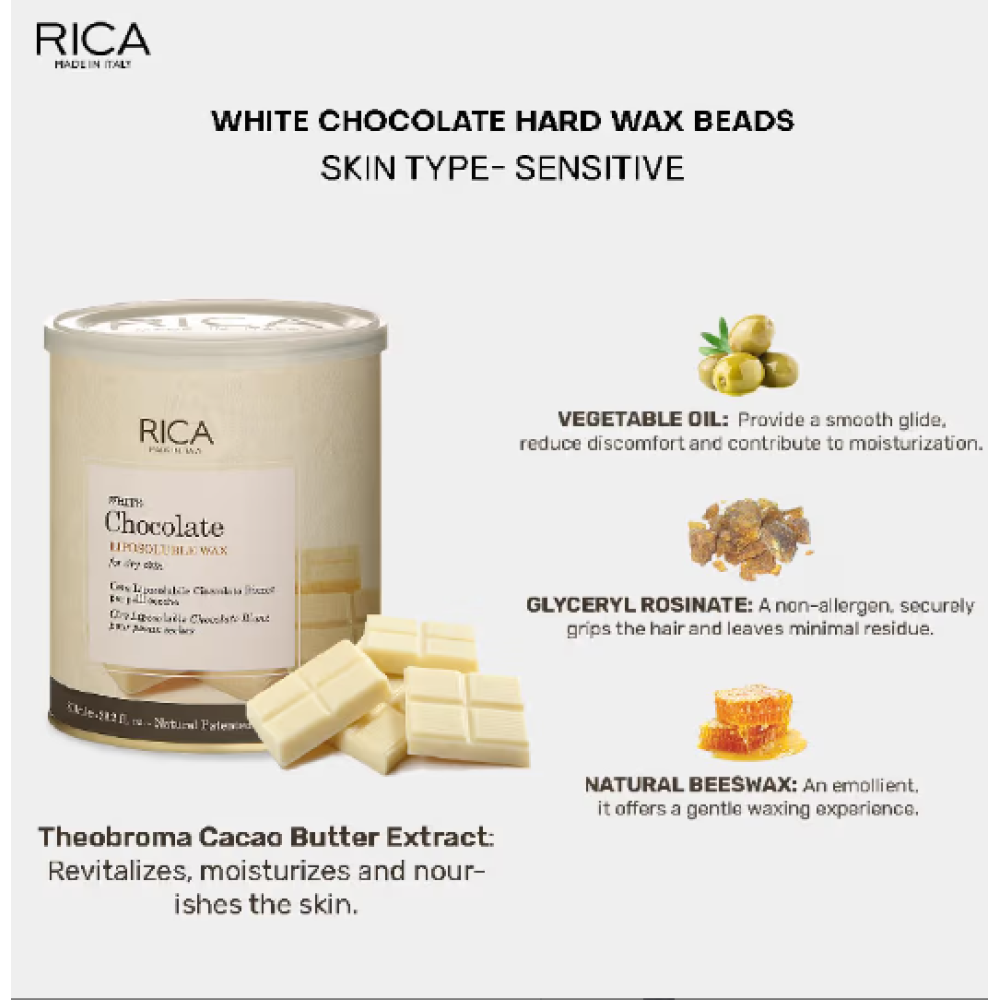 RICA White Chocolate Wax, cire chocolat blanc, 800 ml (ERICA55)