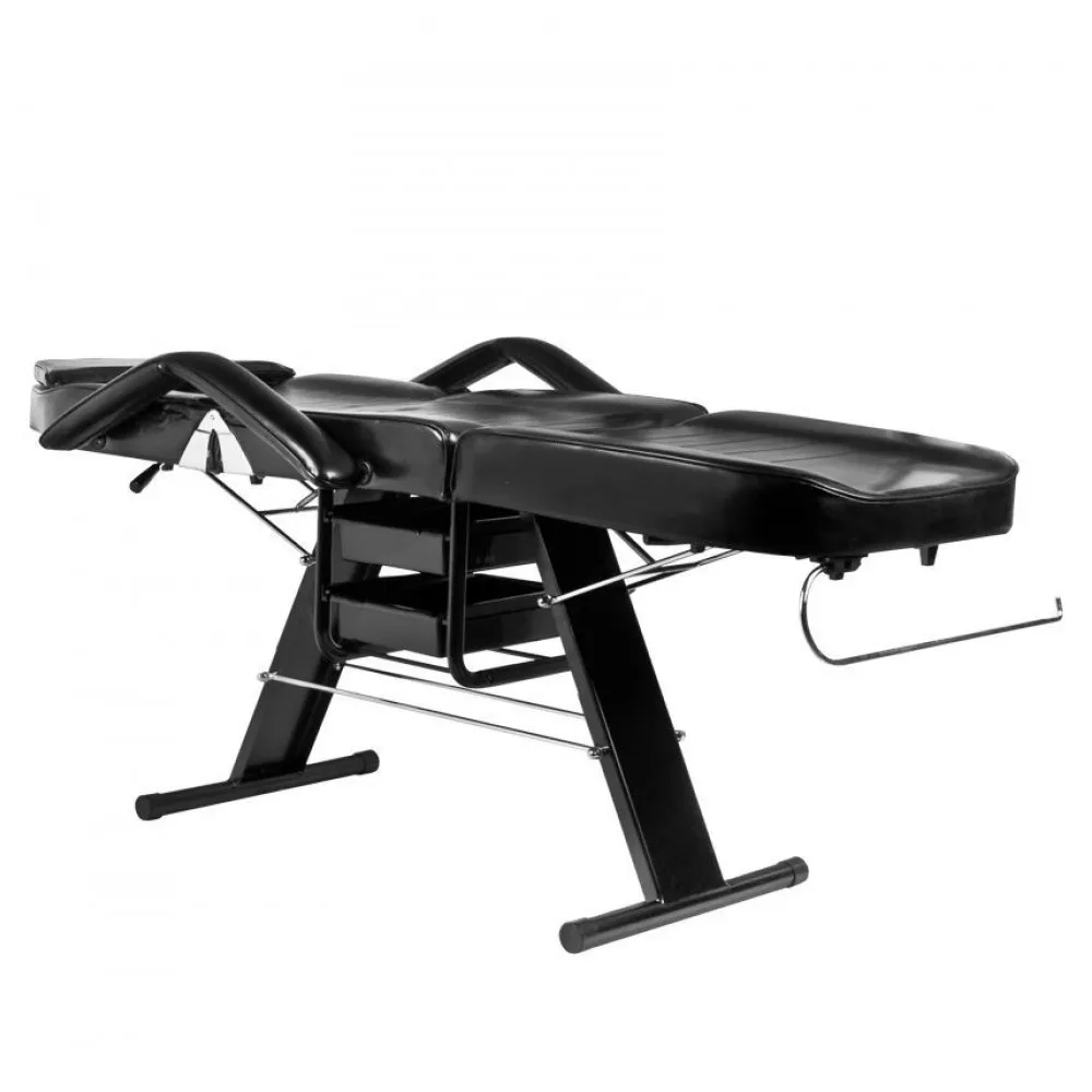 Table de pédicure et d'esthétique noire avec porte-rouleau de papier