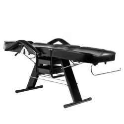 Table de pédicure et d'esthétique noire avec porte-rouleau de papier