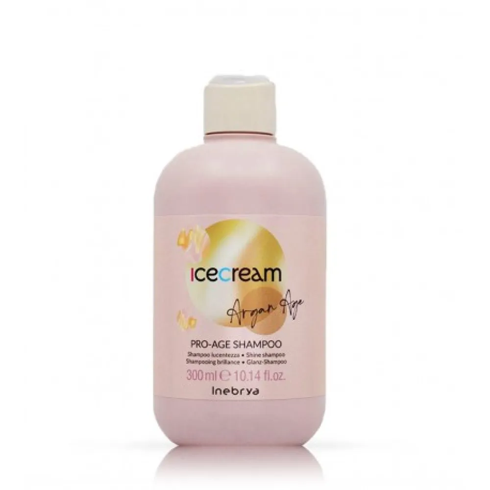 Inebrya Ice Cream Argan Age Pro-Age Shampoo – Shampooing réparateur pour cheveux chimiquement traités, ternes et sans vie, 300 ml