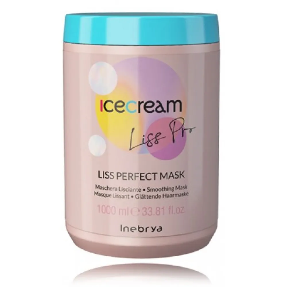 Inebrya Ice Cream Liss Perfect Mask - Masque lissant pour cheveux indisciplinés et emmêlés, 1000 ml