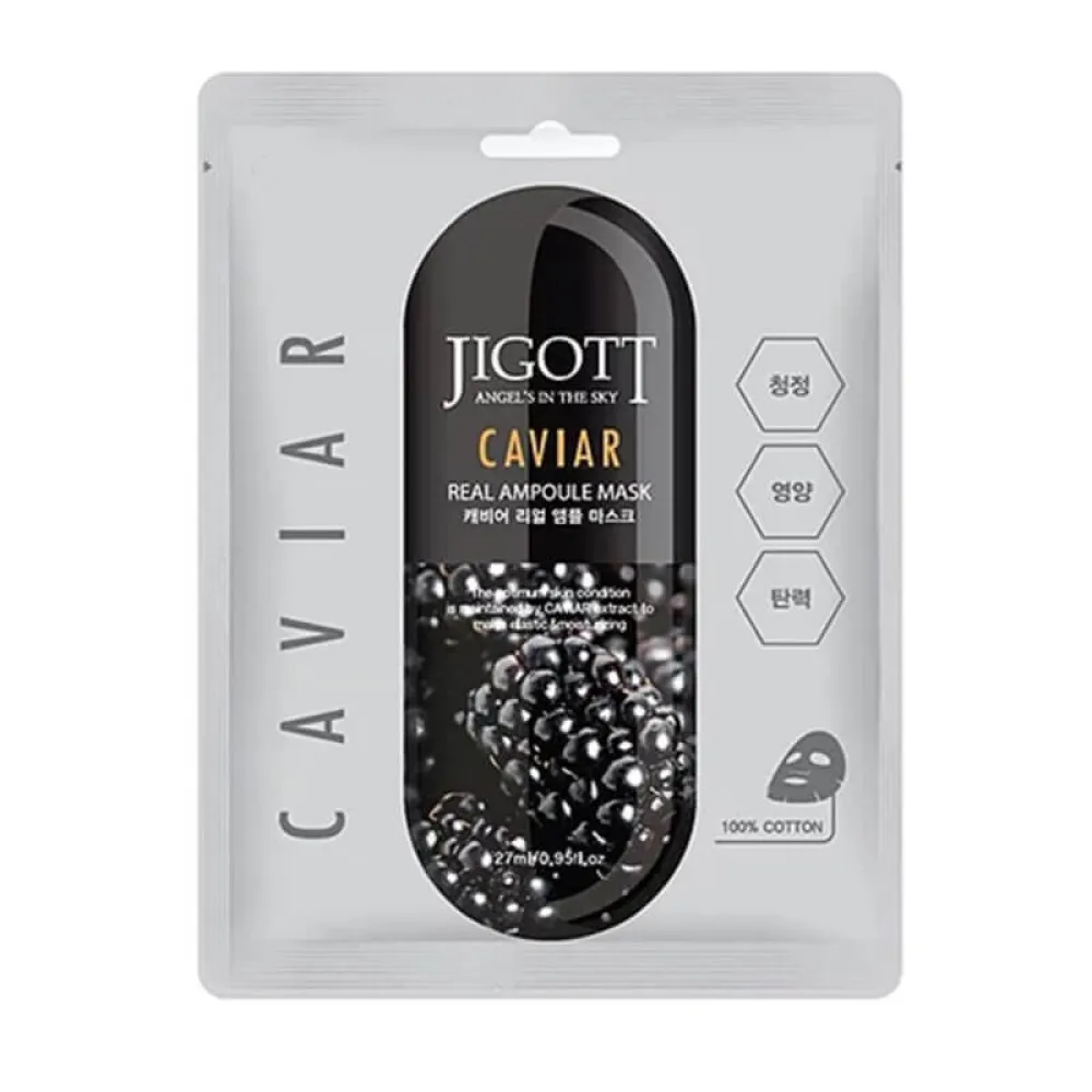 Jigott Caviar Real Ampoule Mask – Masque en tissu pour le visage, 27 ml