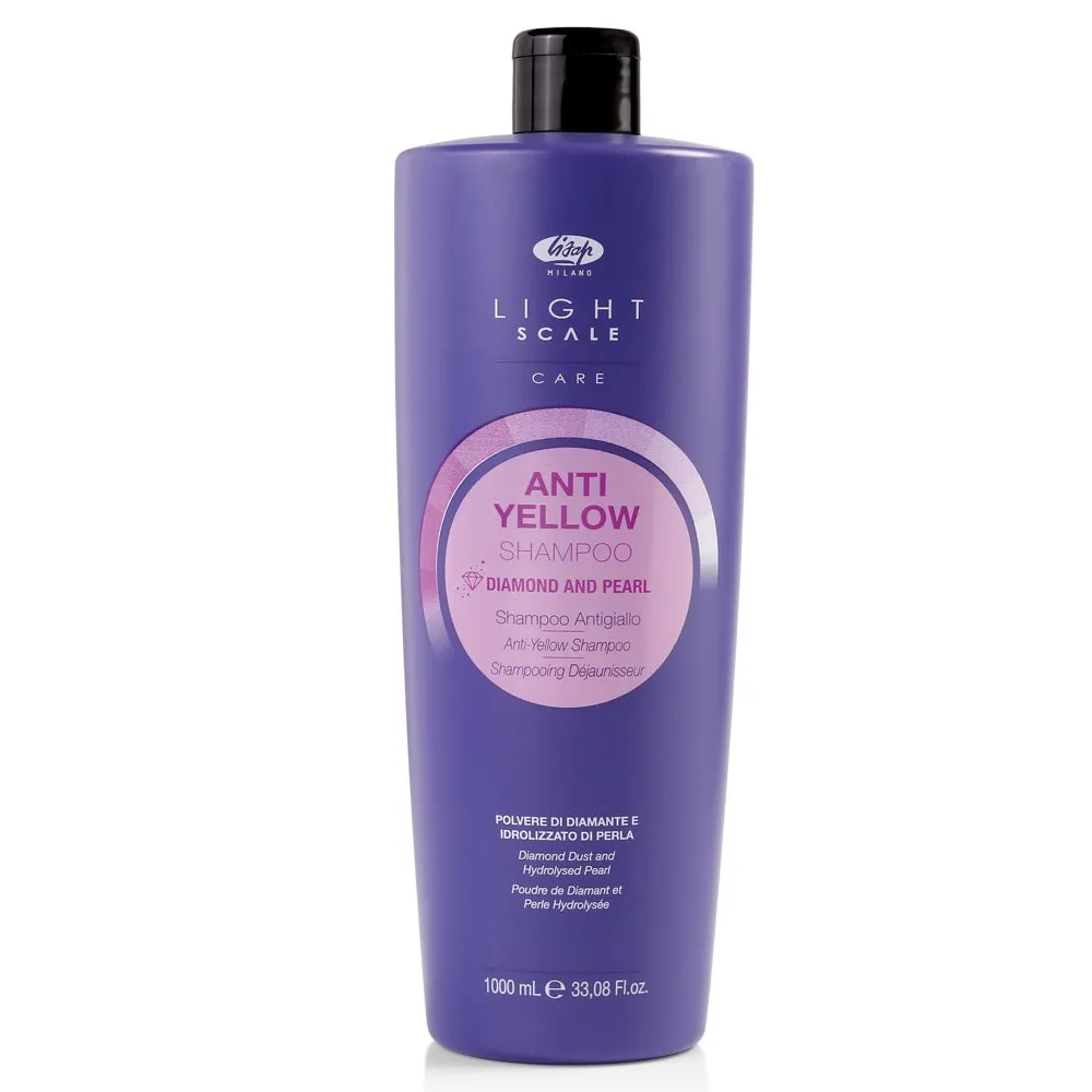 Lisap Milano Anti-yellow Light Scale Shampoo — Shampooing pour cheveux blonds, décolorés ou naturellement gris, 1000 ml