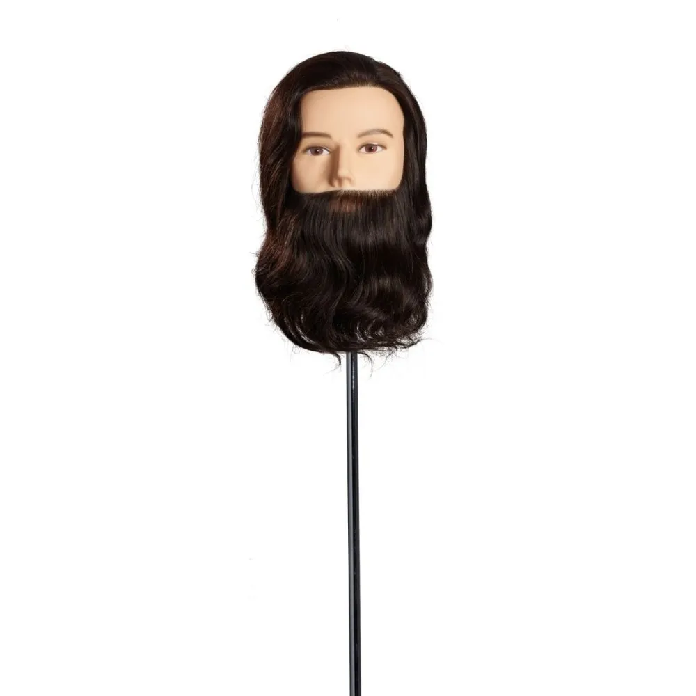 Tête de mannequin Max avec cheveux naturels et barbe, 25 cm