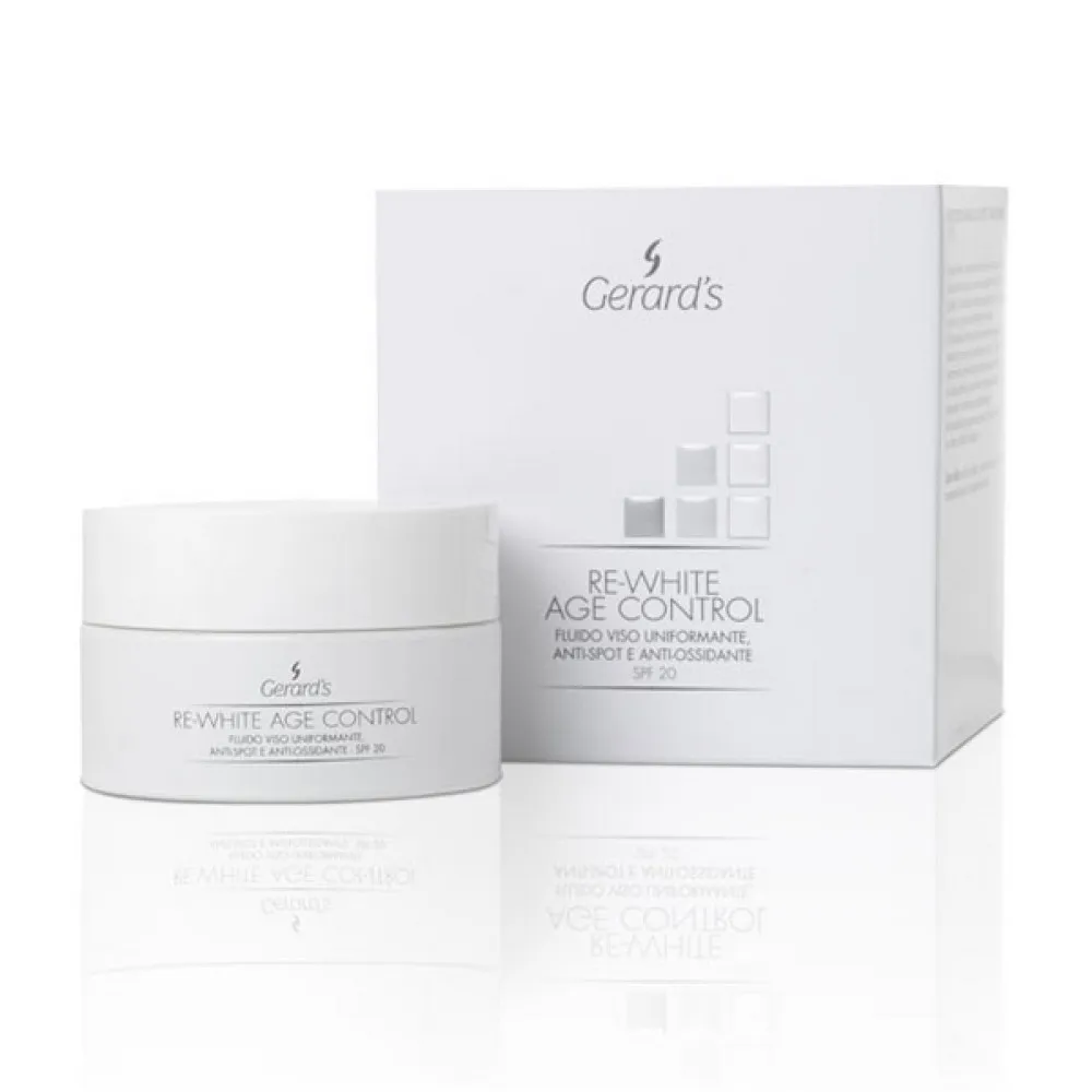GERARD'S RE-WHITE AGE CONTROL Fluide visage SPF20 – Régénérant, antioxydant, anti-taches pigmentaires, 50 ml