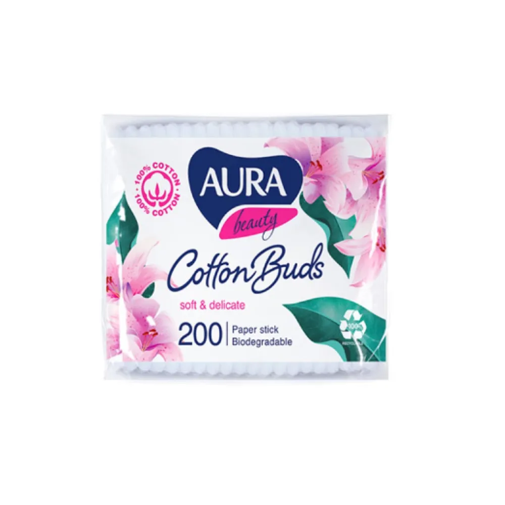 Aura Beauty coton-tiges à tige en papier, sachet de 200 pièces