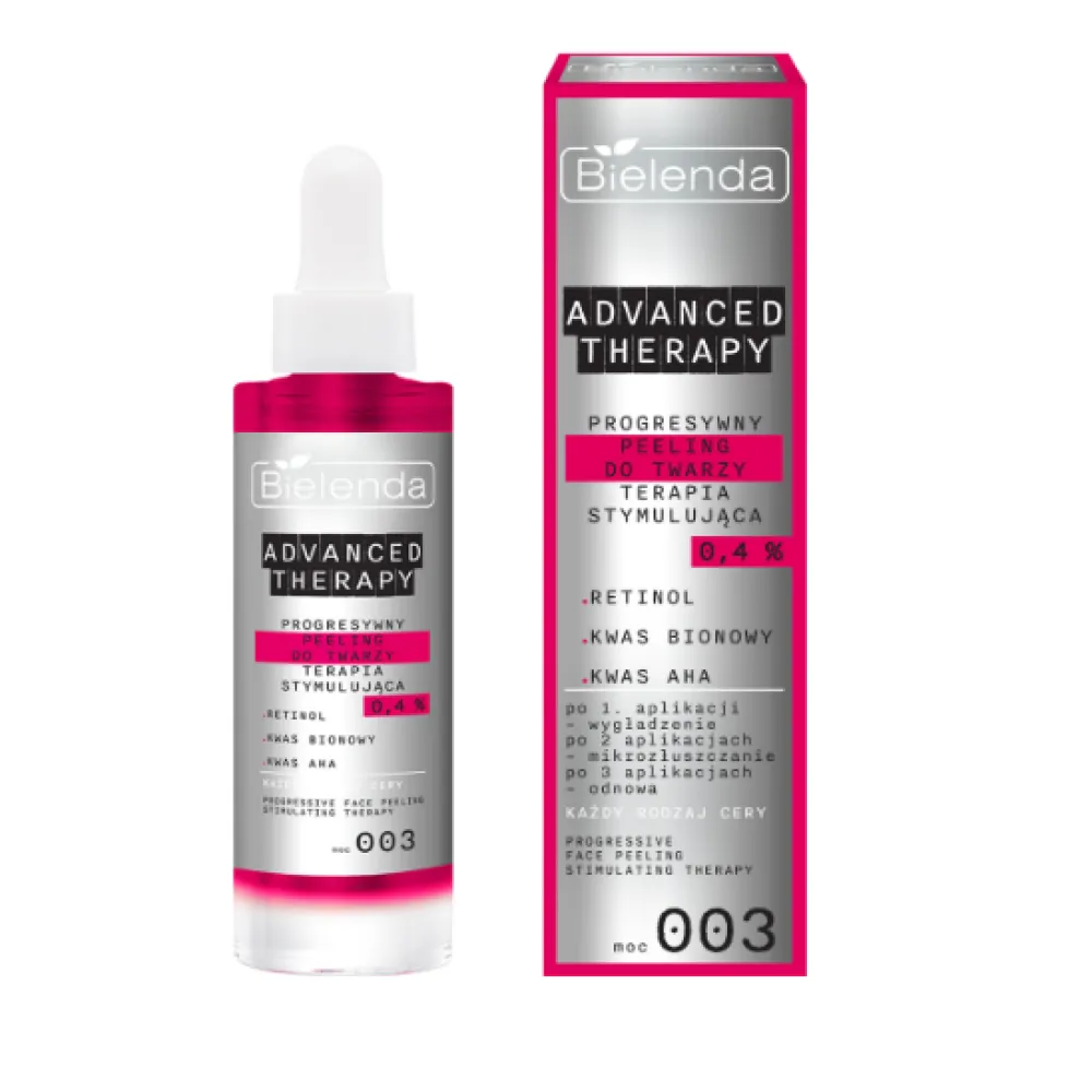 Bielenda Advanced Therapy Gommage Visage Progressif Stimulateur au Rétinol 0,4%, AHA & Acide Bionique - Skrubis sejai 003, thérapie stimulante, 30 ml