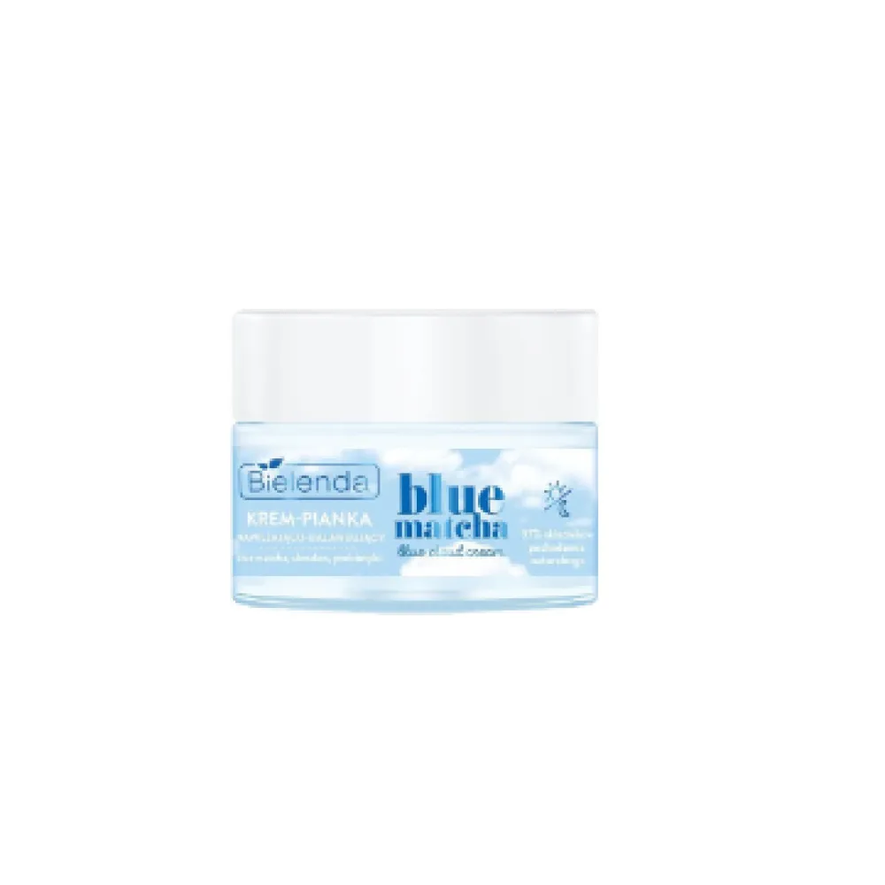 Bielenda BLUE MATCHA Crème‑mousse visage hydratante et équilibrante aux extraits d'agrumes et de thé vert, 50 ml