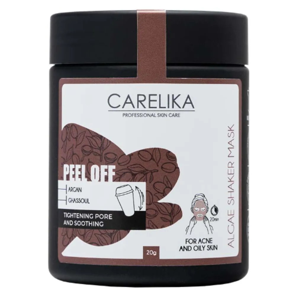 CARELIKA Masque Shaker Peel-Off Argan-Ghassoul — Masque d'argile, 20 g