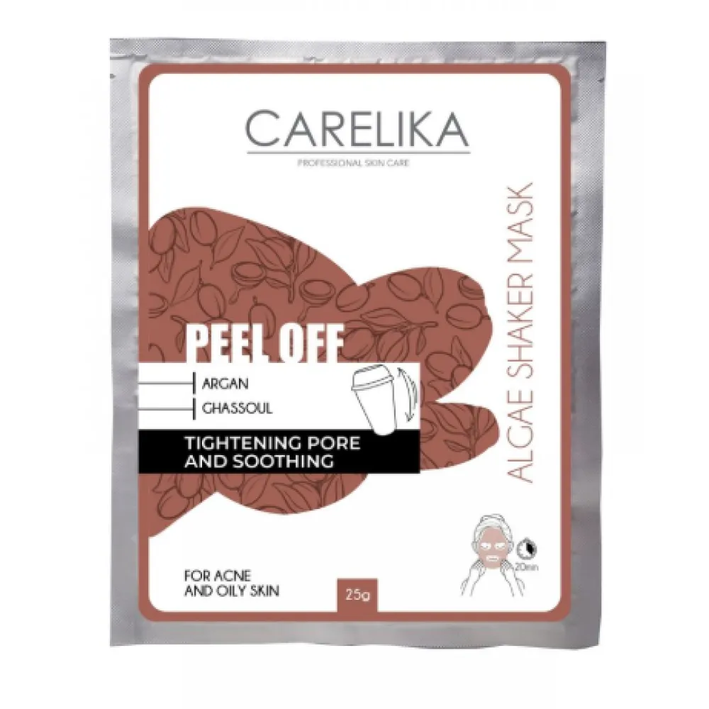 CARELIKA Shaker Peel-Off Mask Argan-Ghassoul — Masque peel-off à l'argan et au ghassoul, 20 g