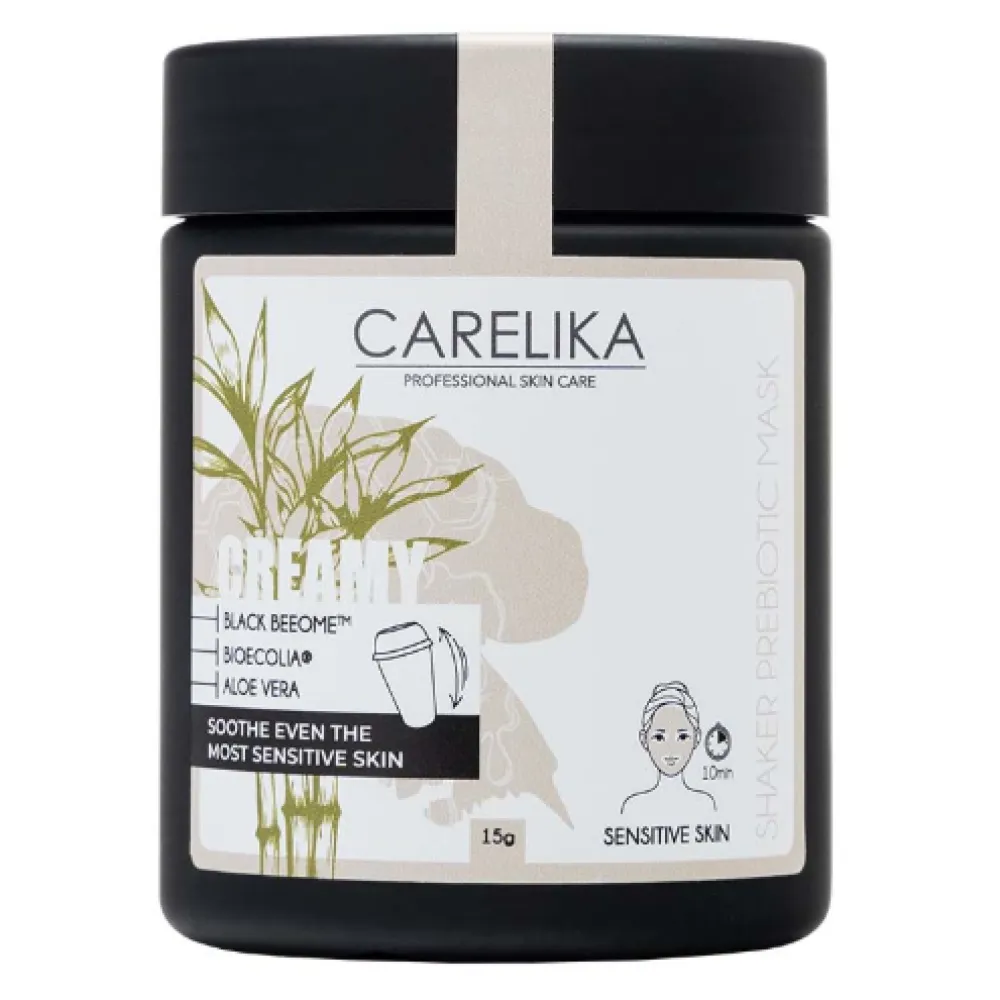 CARELIKA Shaker Prebiotic Creamy Mask Black Beeome - Masque‑crème apaisant pour peaux sensibles avec prébiotiques, 15 g