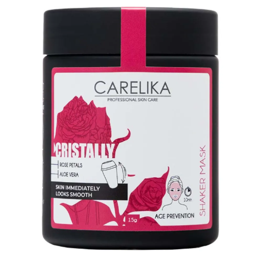 CARELIKA Shaker Cristally — Masque prébiotique anti-âge aux pétales de rose, 15 g