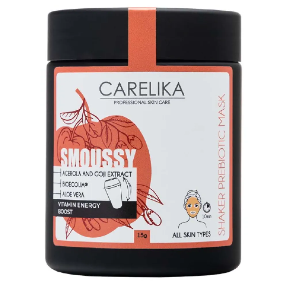 CARELIKA Shaker Prebiotic Smoussy Mask Acérola et Goji – masque moussant vitaminé en shaker aux prébiotiques, 15 g