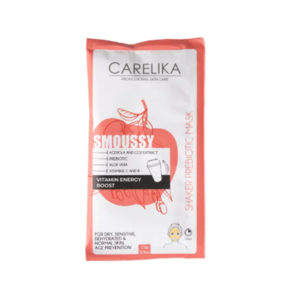 CARELIKA Shaker Prebiotic Smoussy Mask Acerola & Goji – Masque moussant vitaminé prébiotique en shaker, 15 g