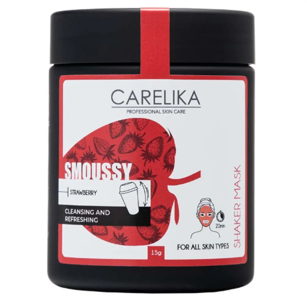 CARELIKA Shaker Smoussy Mask Strawberry — masque mousse à la fraise rafraîchissant et purifiant, 15 g