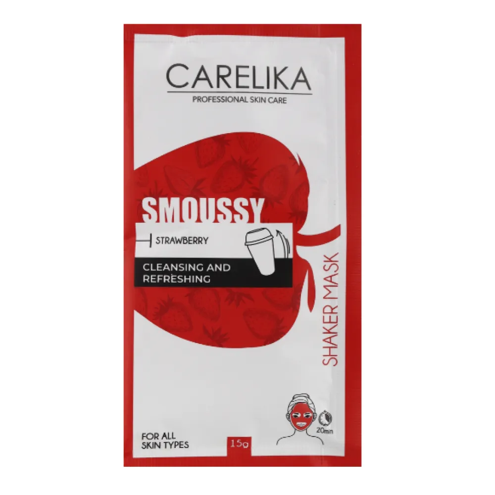 CARELIKA Shaker Smoussy Mask Strawberry, masque mousse rafraîchissant et purifiant à la fraise, 15 g