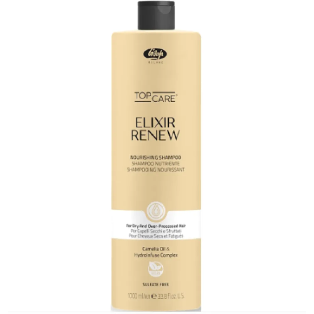 Lisap Milano Top Care ELIXIR Renew Shampoo - Shampoing régénérant pour cheveux traités chimiquement et abîmés, 1000 ml