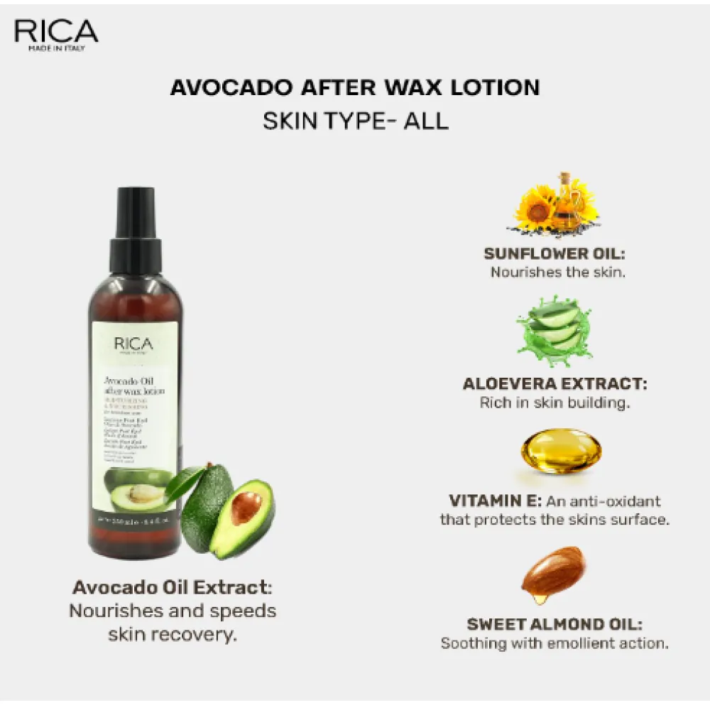 Lotion après-épilation à l'huile d'avocat RICA, 250 ml