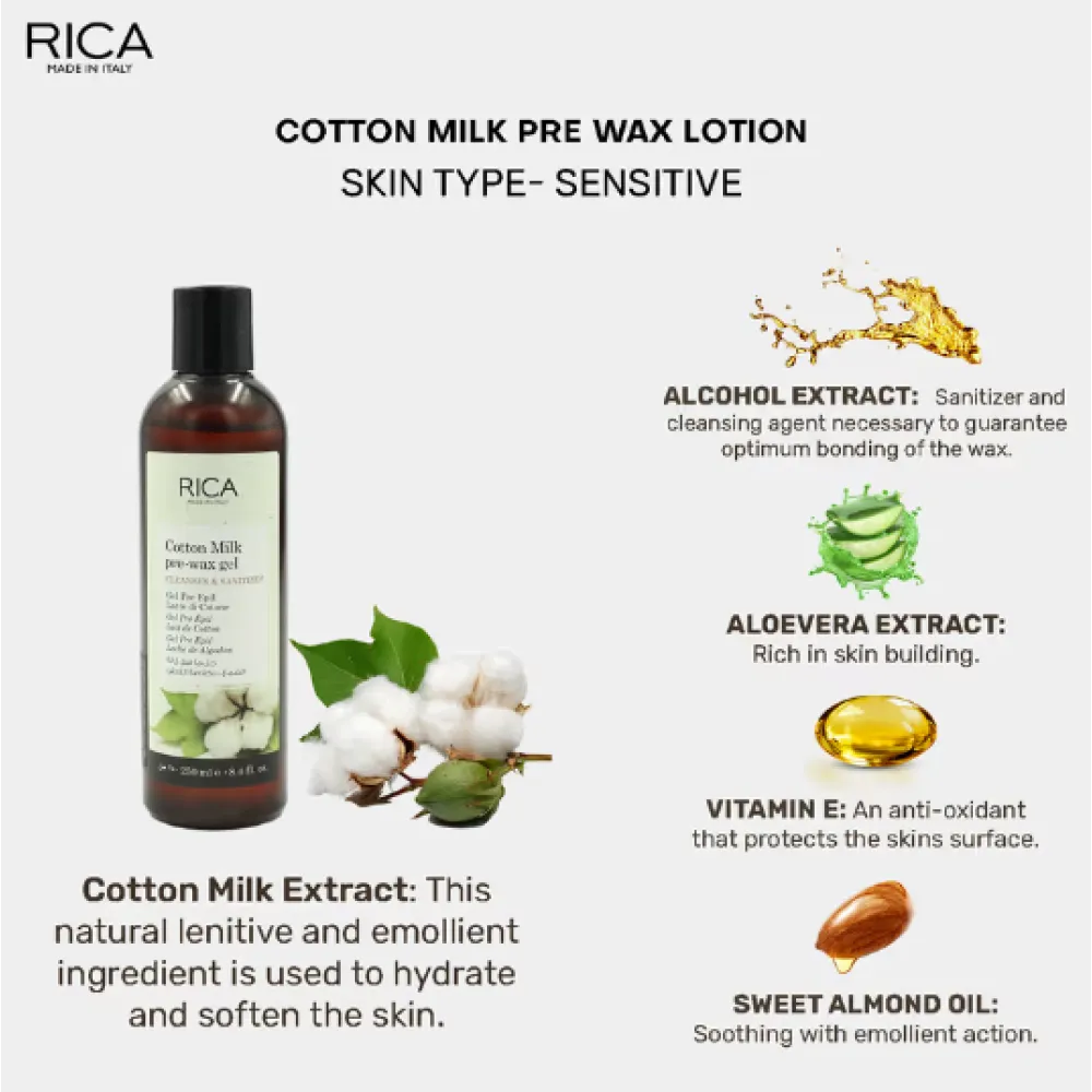 RICA Cotton Milk Gel pré-épilatoire – Gel à l'extrait de coton, 250 ml