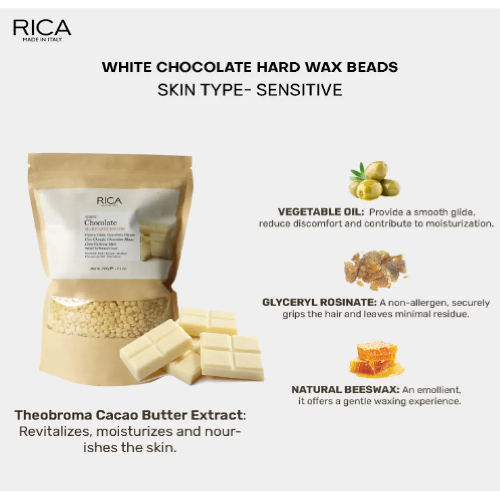 Perles de cire dure RICA White Chocolate – cire en granulés parfum chocolat blanc, 800 g