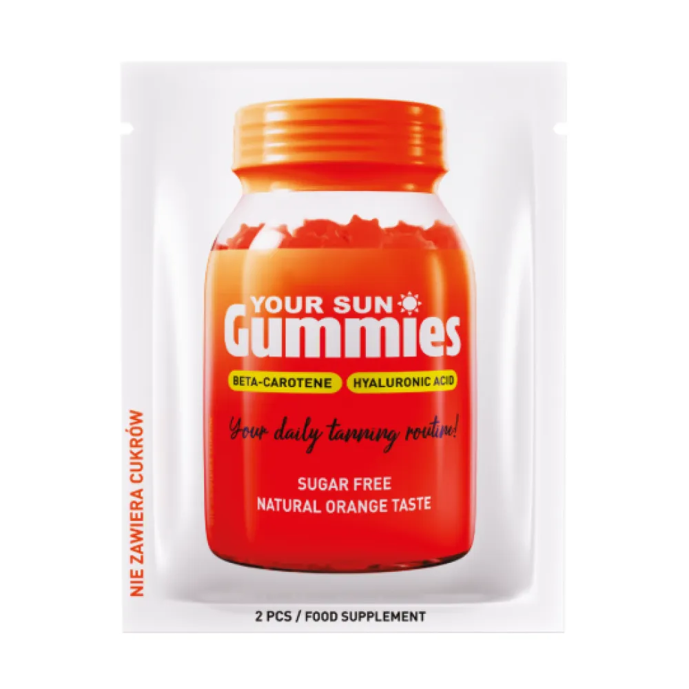 SOLEO Your Sun Gummies - Bonbons gélifiés pour éclat de la peau et bronzage au bêta-carotène et à l'acide hyaluronique, sans sucre, 2 unités