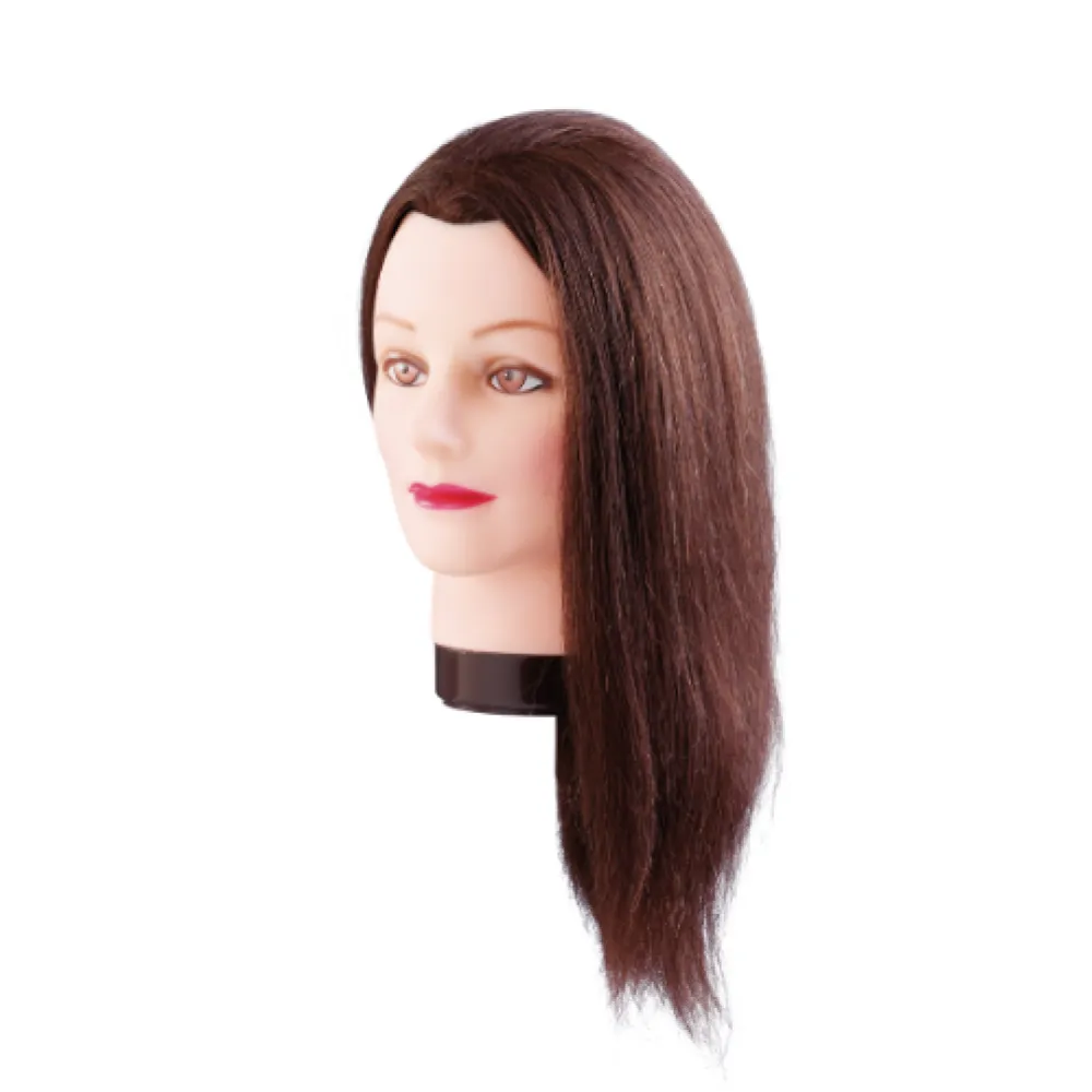 Tête de mannequin Emma (brune) — cheveux naturels, 40 cm
