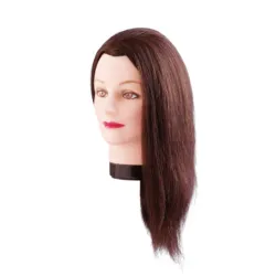 Tête de mannequin Emma (brune) — cheveux naturels, 40 cm